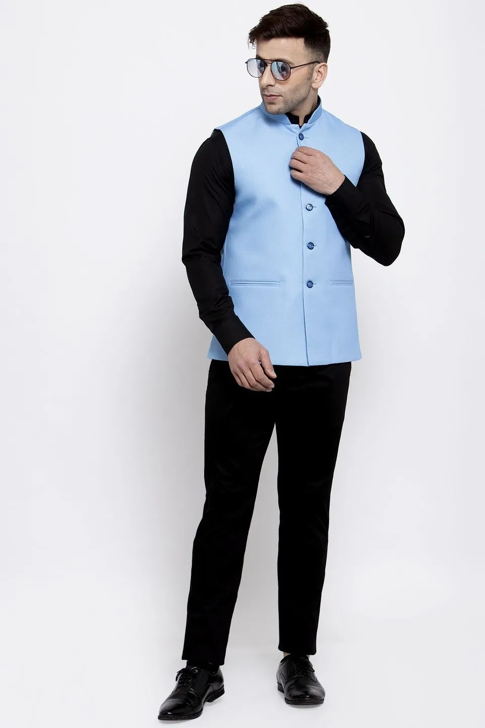 Polyester Cotton Blue Modi Nehru Jacket