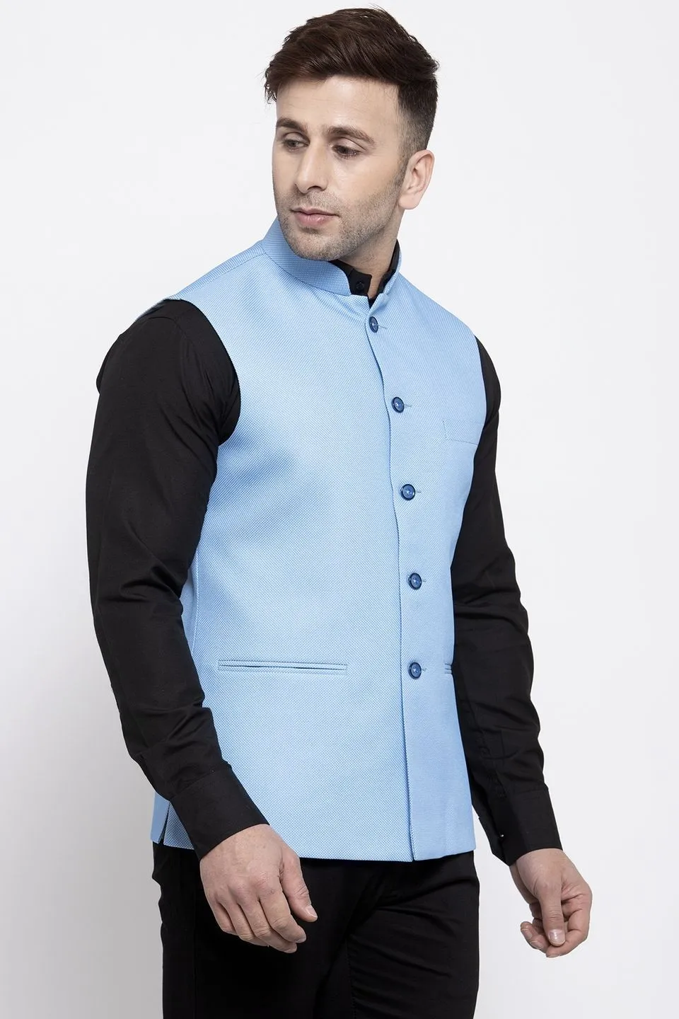 Polyester Cotton Blue Modi Nehru Jacket