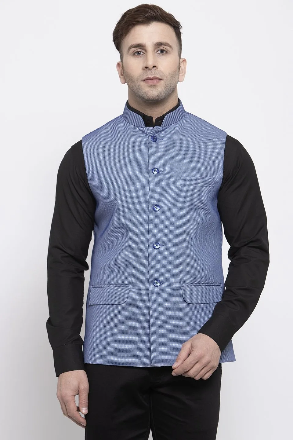 Polyester Cotton Blue Modi Nehru Jacket