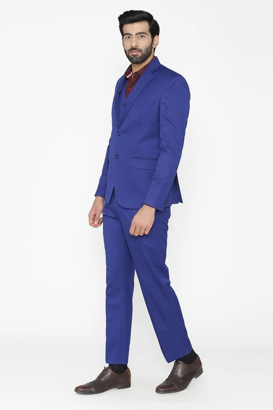Polyester Cotton Blue Three Piece Suit