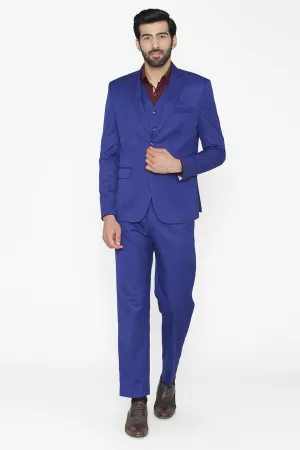 Polyester Cotton Blue Three Piece Suit