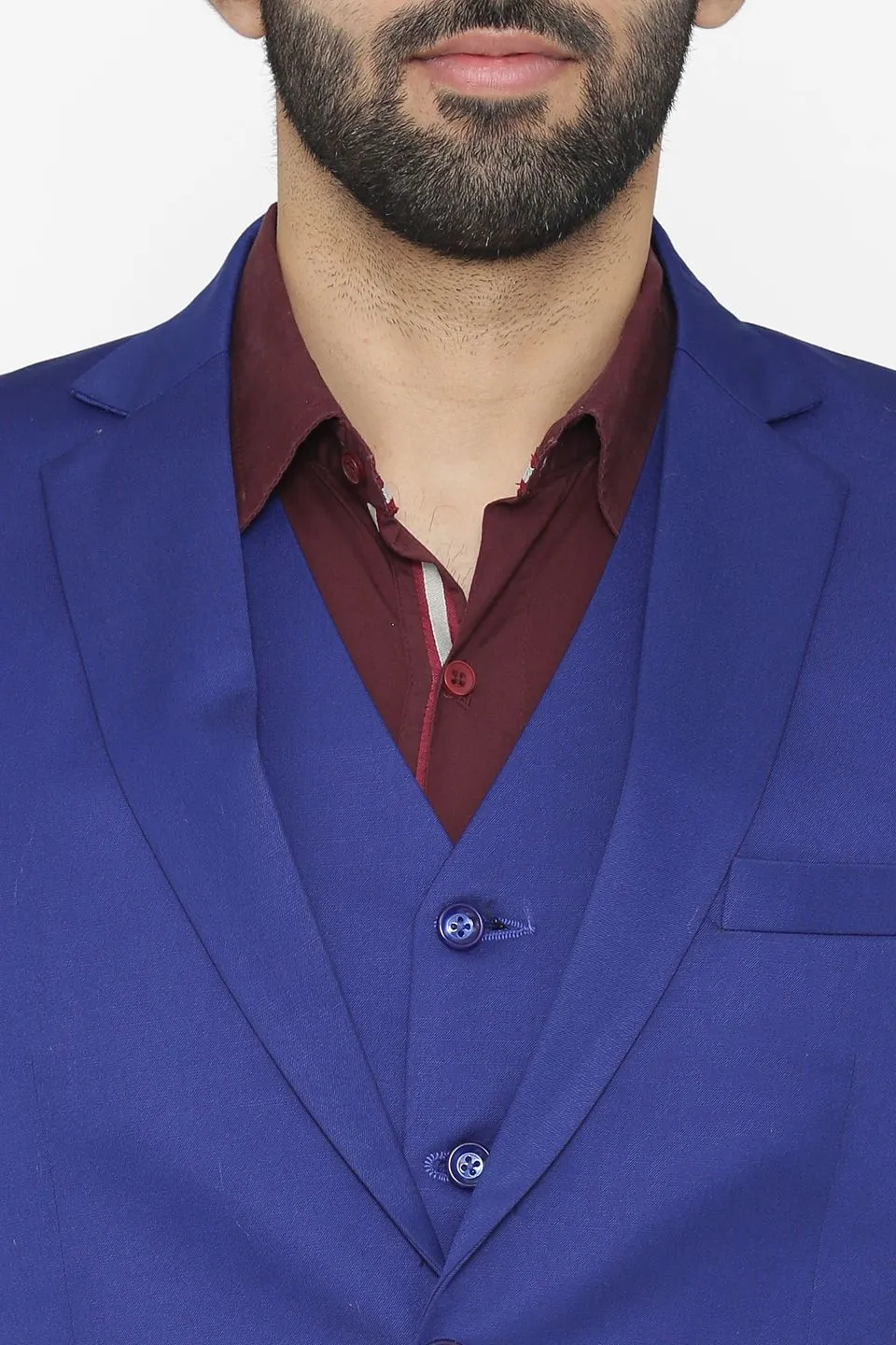 Polyester Cotton Blue Three Piece Suit