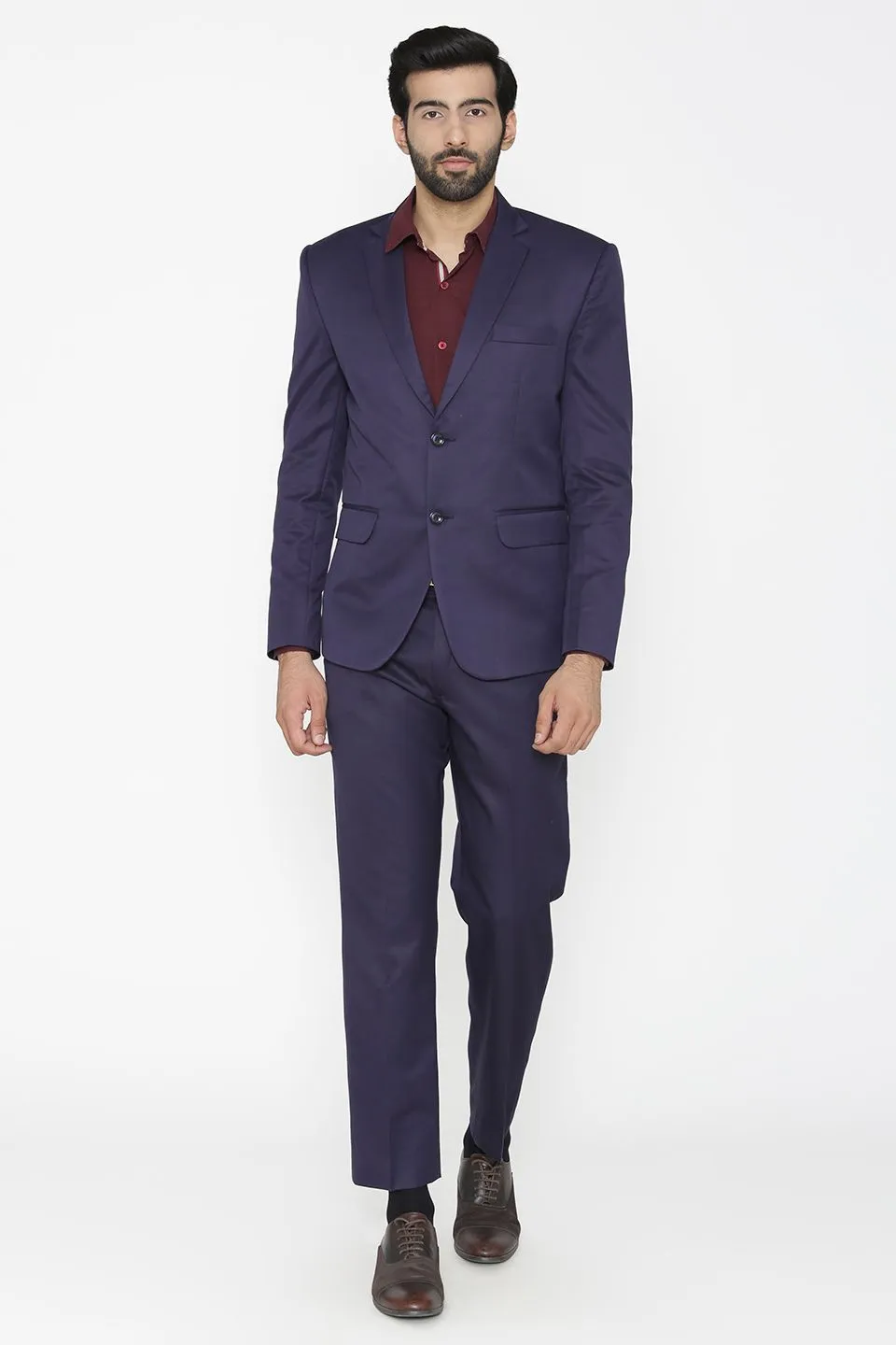 Polyester Cotton Blue Two Piece Suit