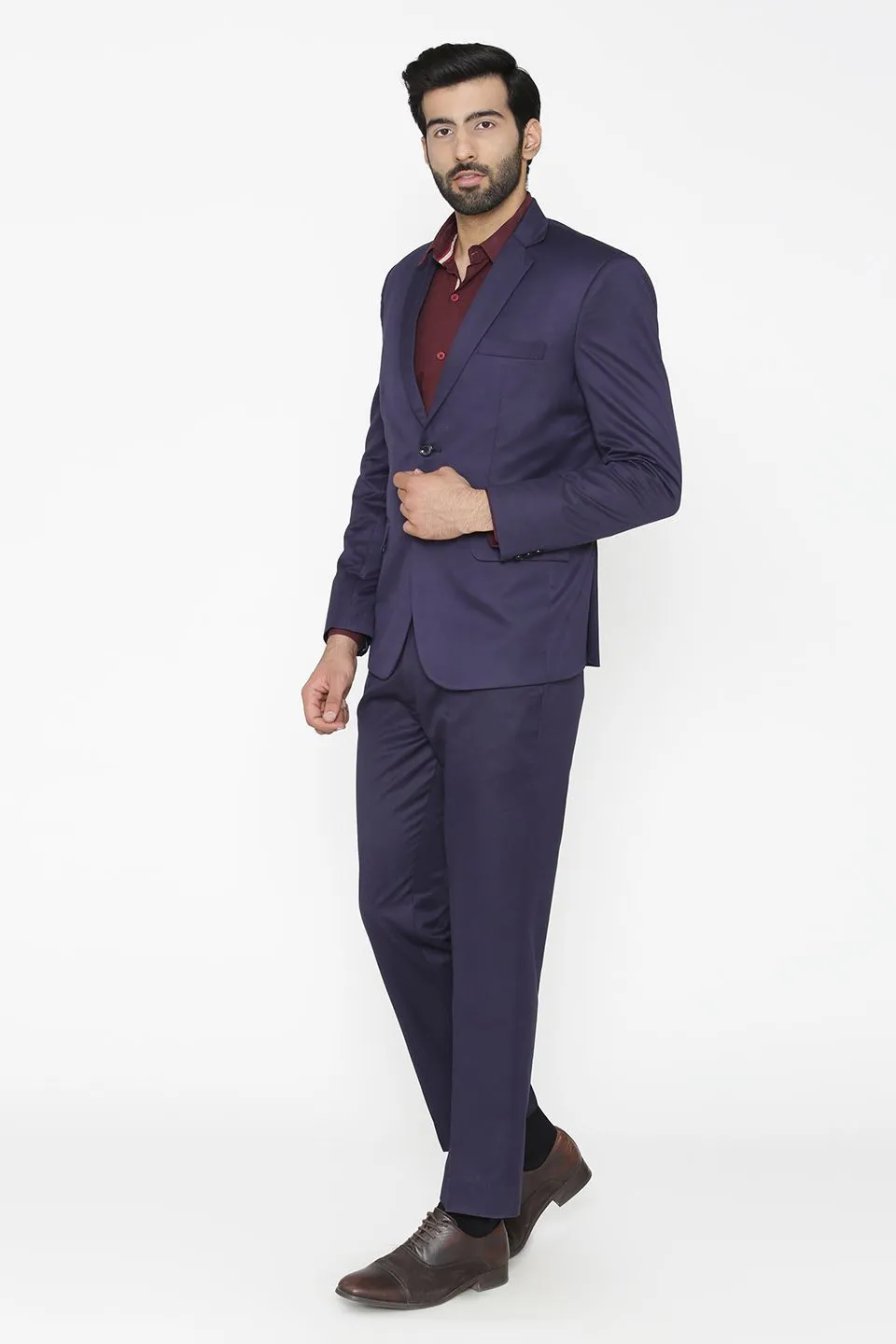 Polyester Cotton Blue Two Piece Suit