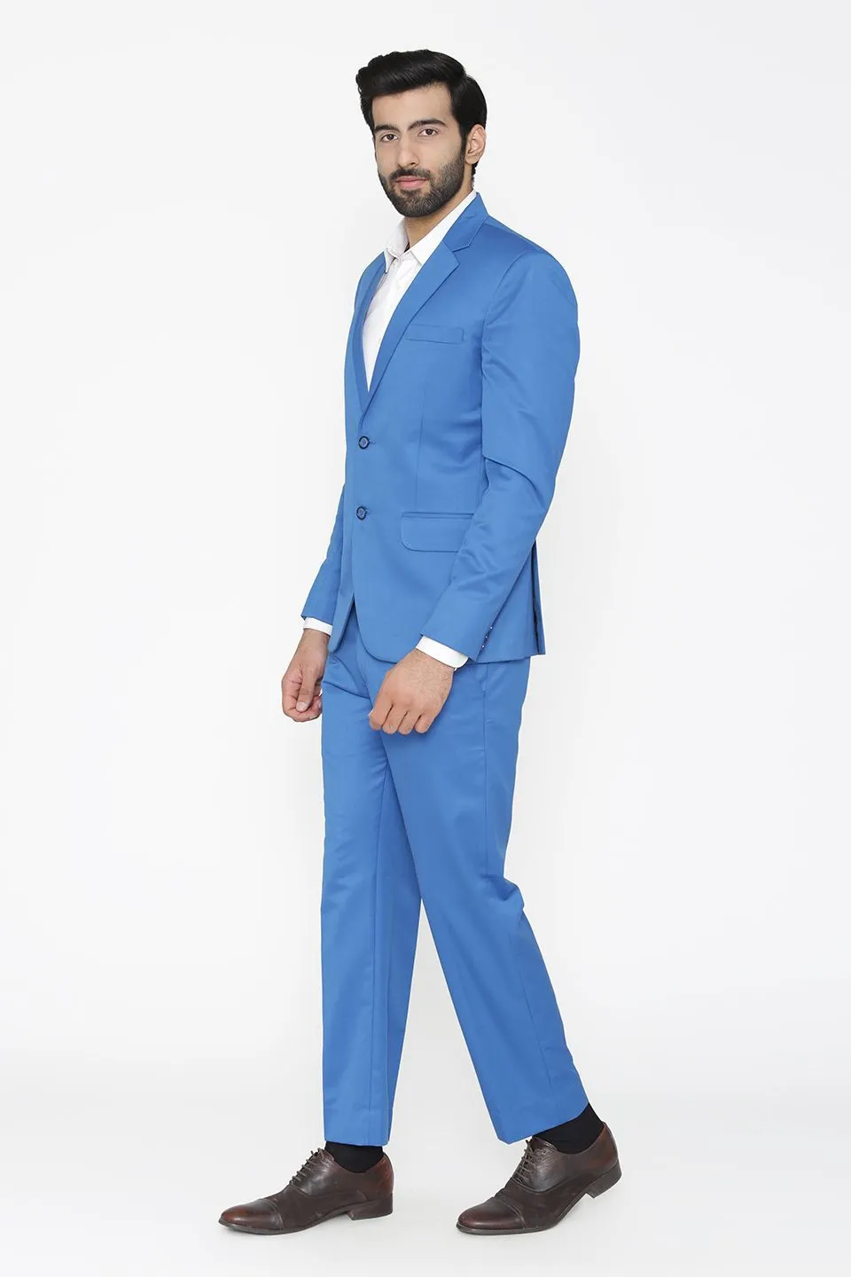 Polyester Cotton Blue Two Piece Suit