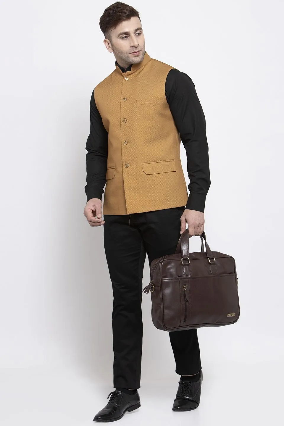 Polyester Cotton Brown Modi Nehru Jacket
