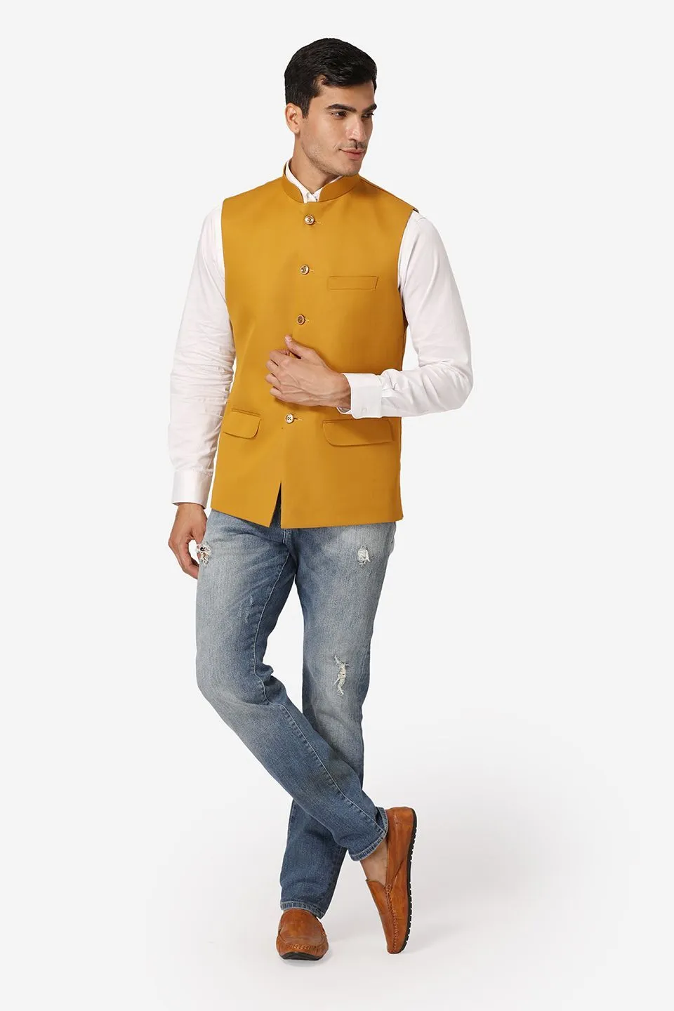 Polyester Cotton Brown Modi Nehru Jacket
