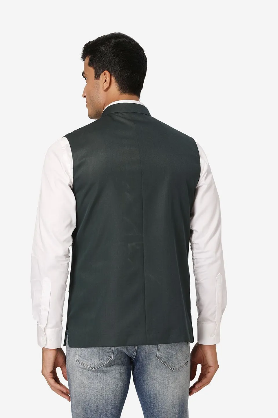 Polyester Cotton Green Modi Nehru Jacket