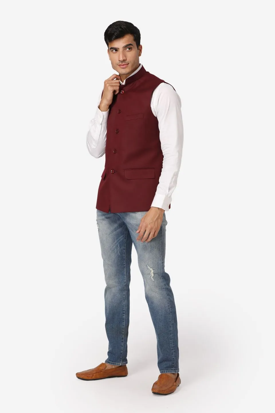Polyester Cotton Purple Modi Nehru Jacket
