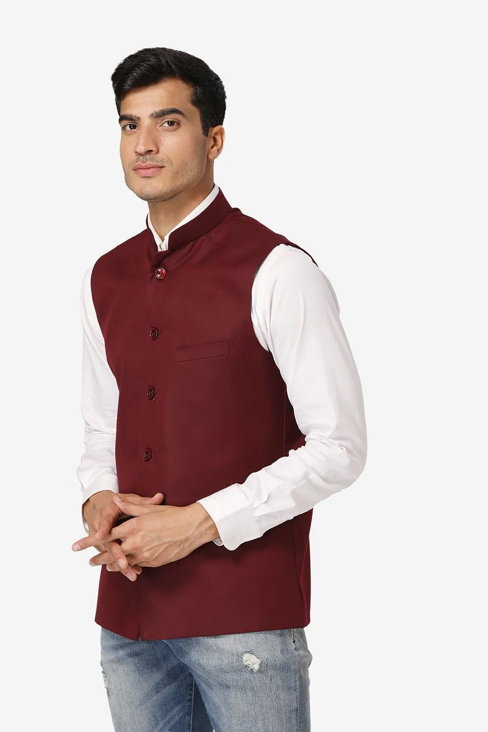 Polyester Cotton Purple Modi Nehru Jacket
