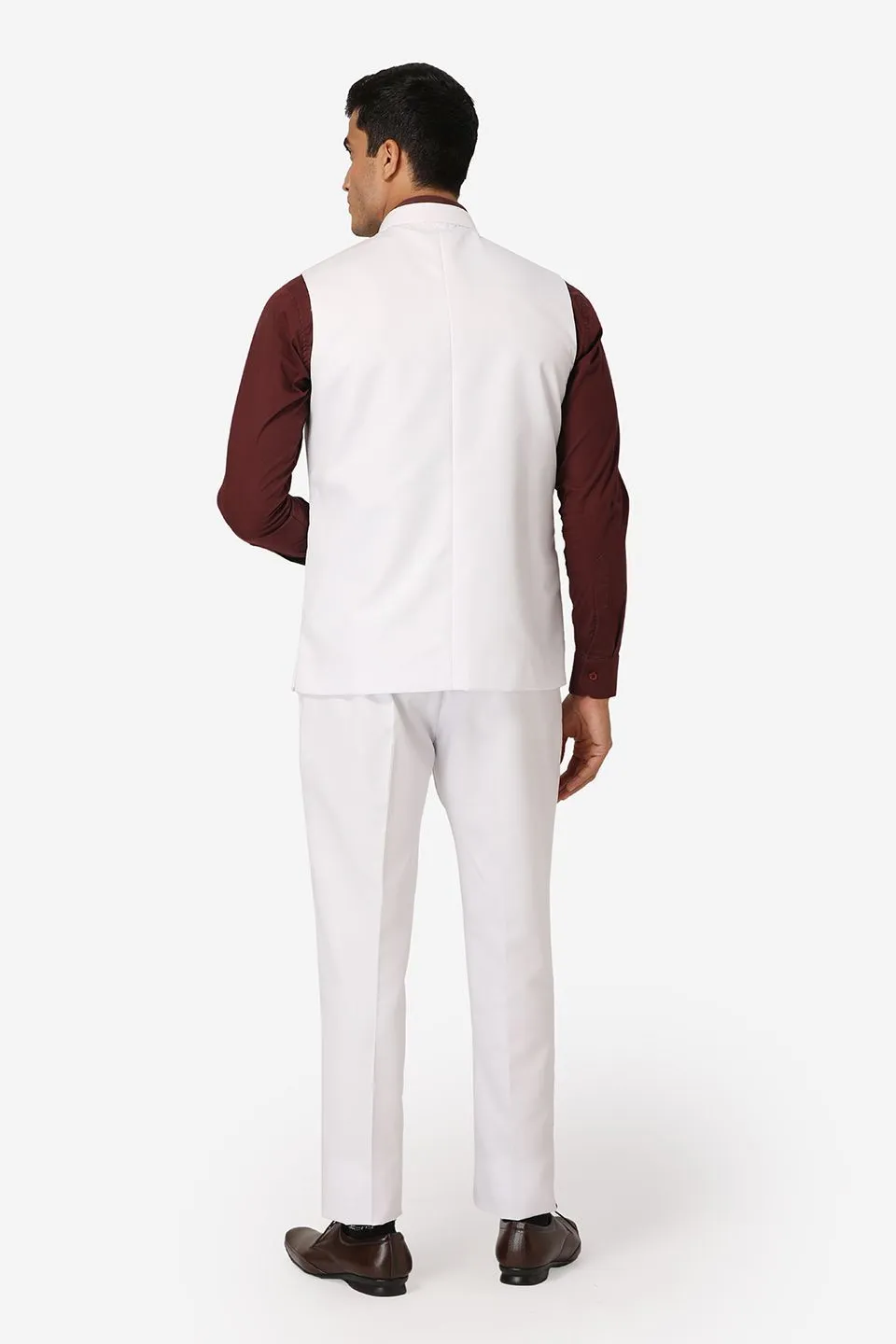 Polyester Cotton White Vest and Trouser Set
