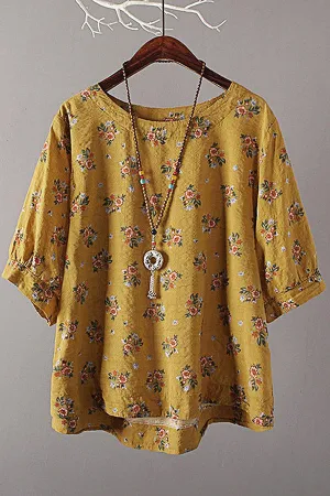Round Neck Cotton & Linen T-shirt