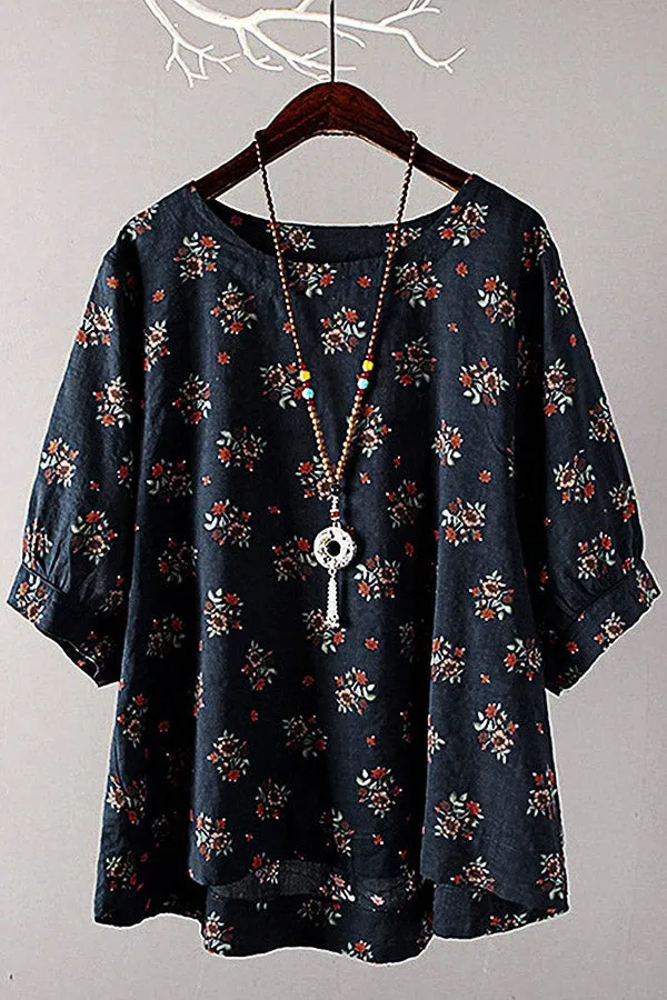 Round Neck Cotton & Linen T-shirt