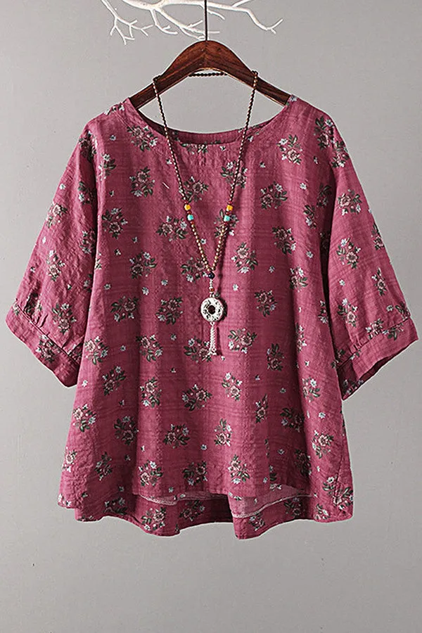 Round Neck Cotton & Linen T-shirt