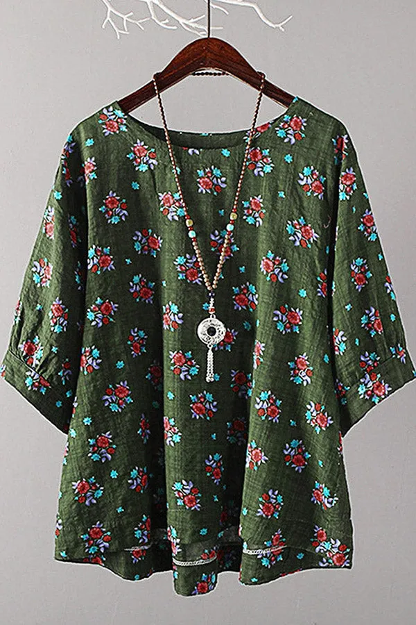 Round Neck Cotton & Linen T-shirt