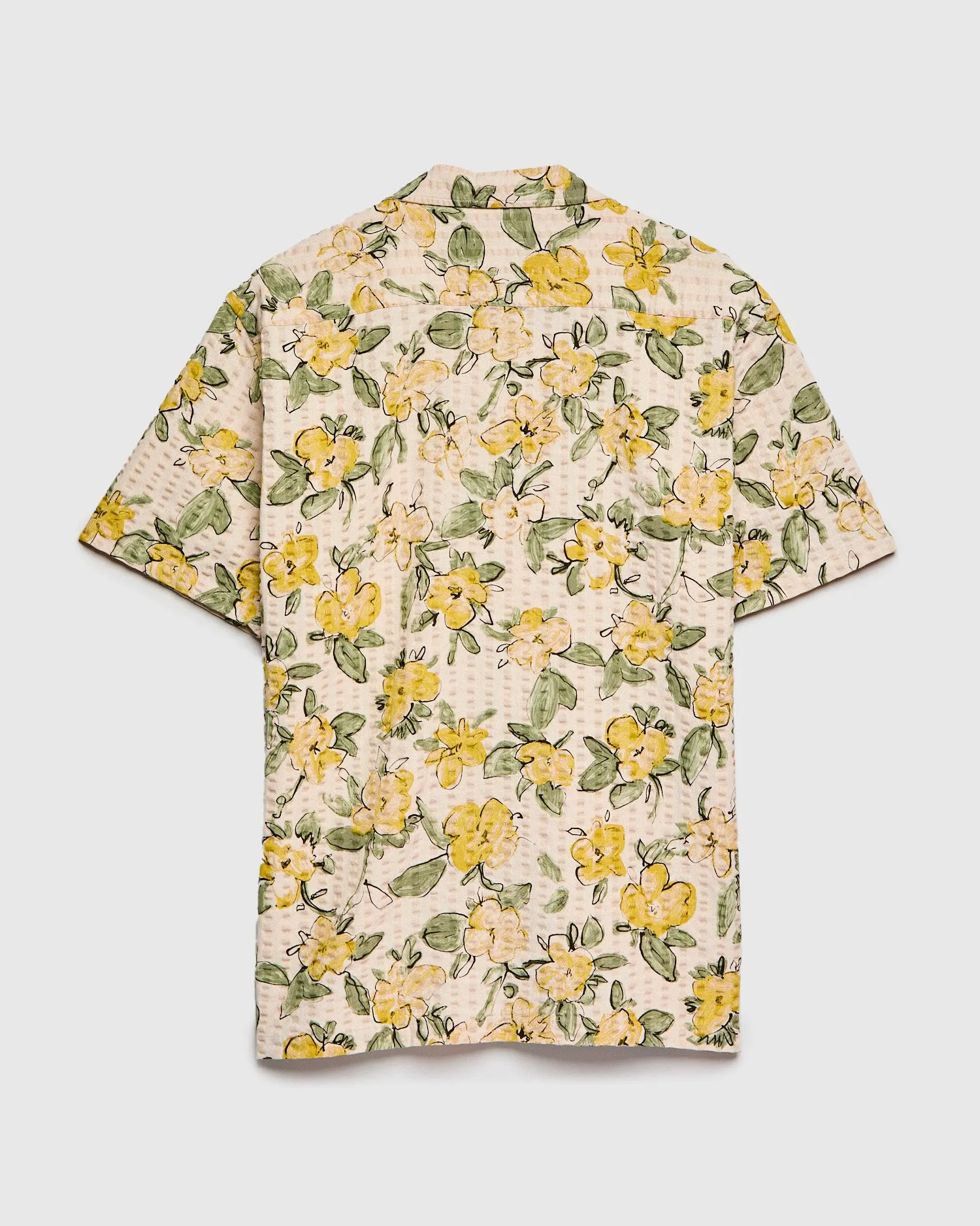 Seersucker Crammond Shirt in Ecru Yellow Floral Print