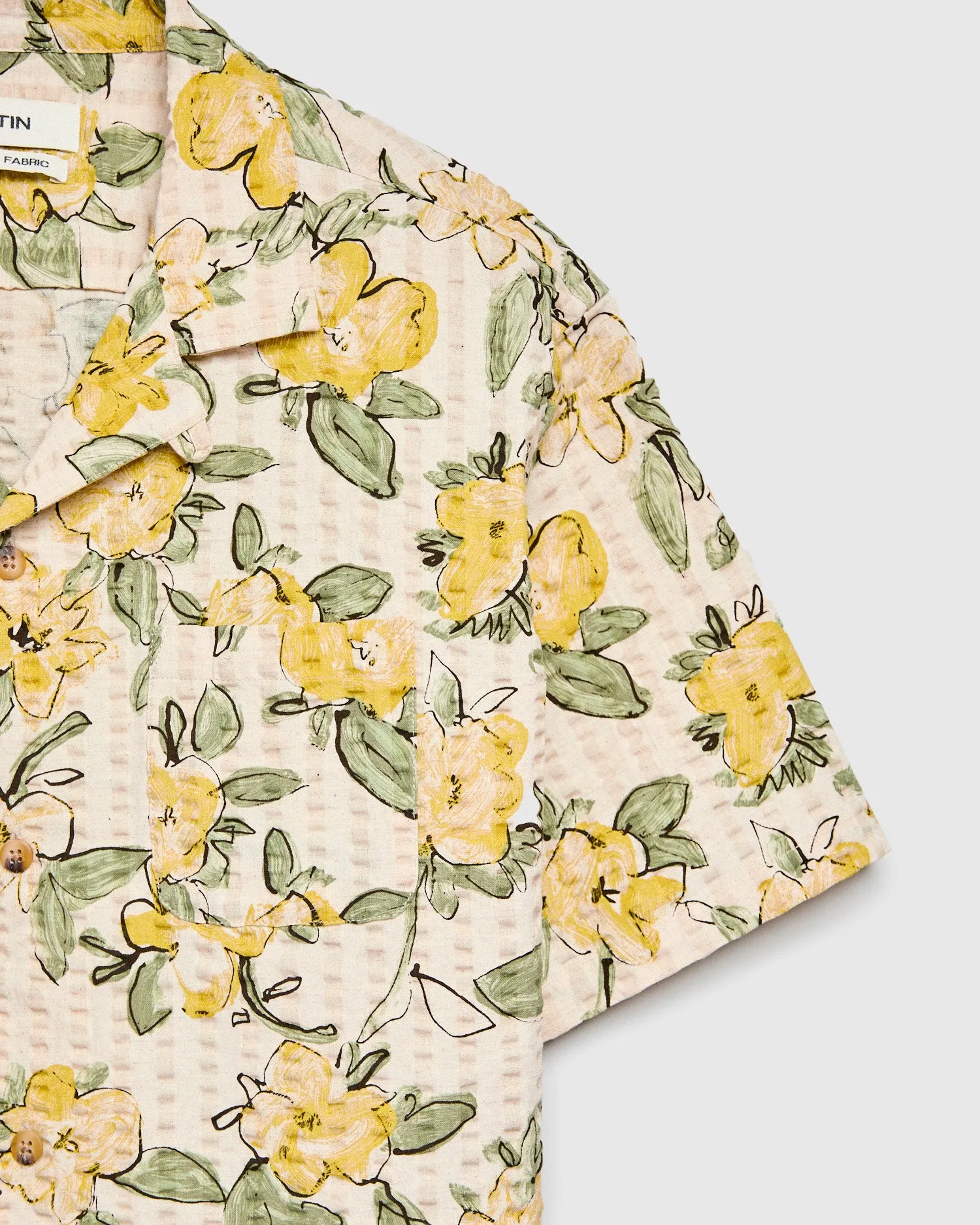 Seersucker Crammond Shirt in Ecru Yellow Floral Print
