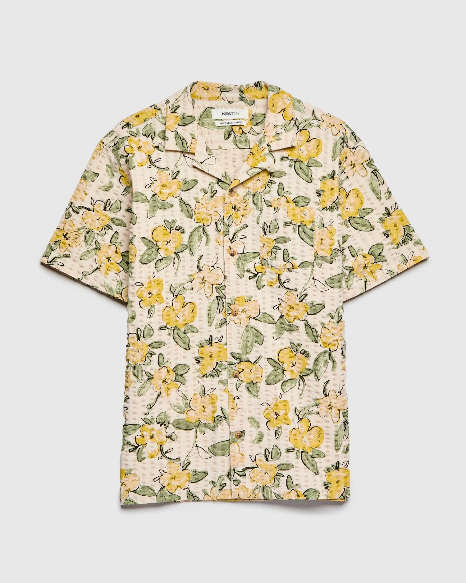 Seersucker Crammond Shirt in Ecru Yellow Floral Print