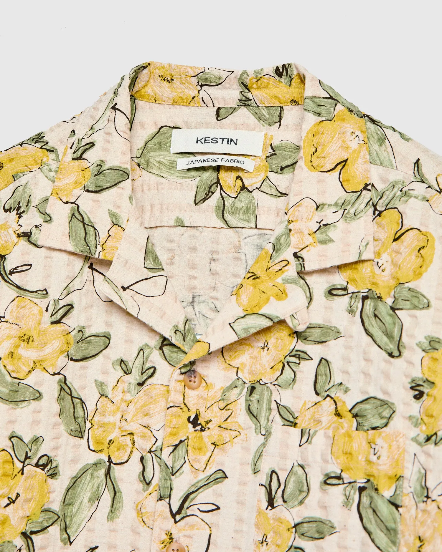 Seersucker Crammond Shirt in Ecru Yellow Floral Print