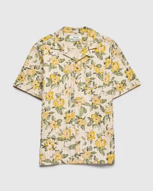 Seersucker Crammond Shirt in Ecru Yellow Floral Print