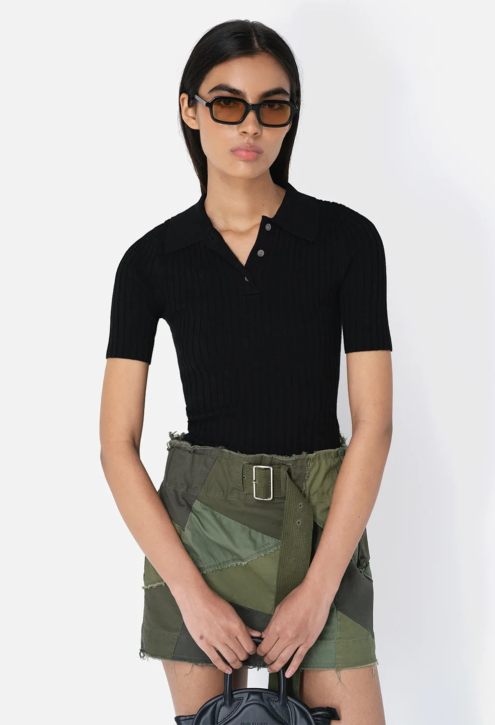 Silk Cotton Rib Polo / Black