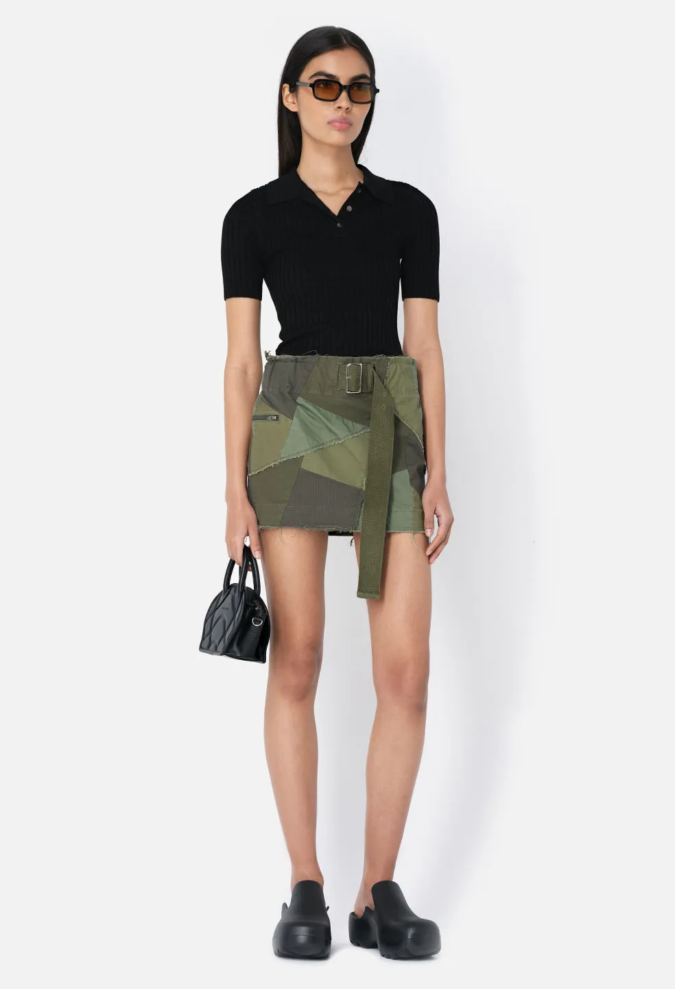 Silk Cotton Rib Polo / Black
