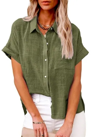 Solid Color Casual Cotton & Linen T-shirt