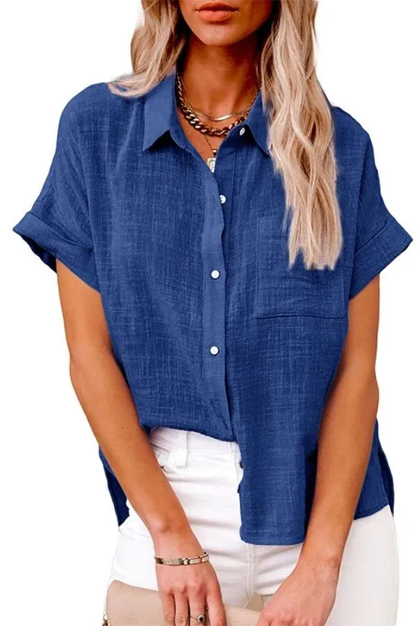 Solid Color Casual Cotton & Linen T-shirt