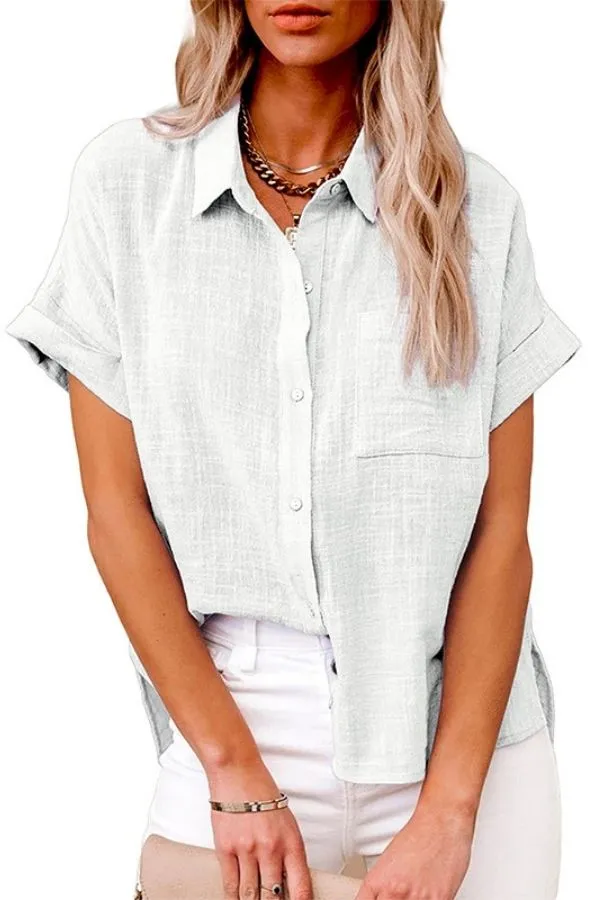 Solid Color Casual Cotton & Linen T-shirt