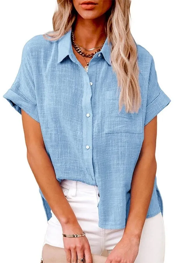 Solid Color Casual Cotton & Linen T-shirt
