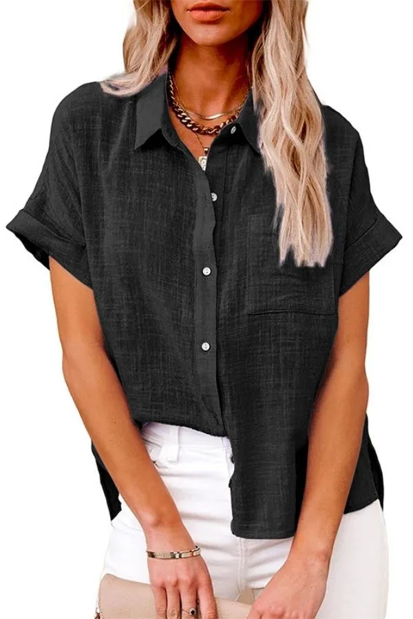 Solid Color Casual Cotton & Linen T-shirt
