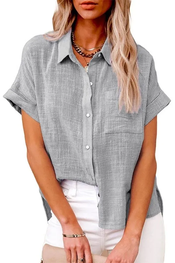 Solid Color Casual Cotton & Linen T-shirt