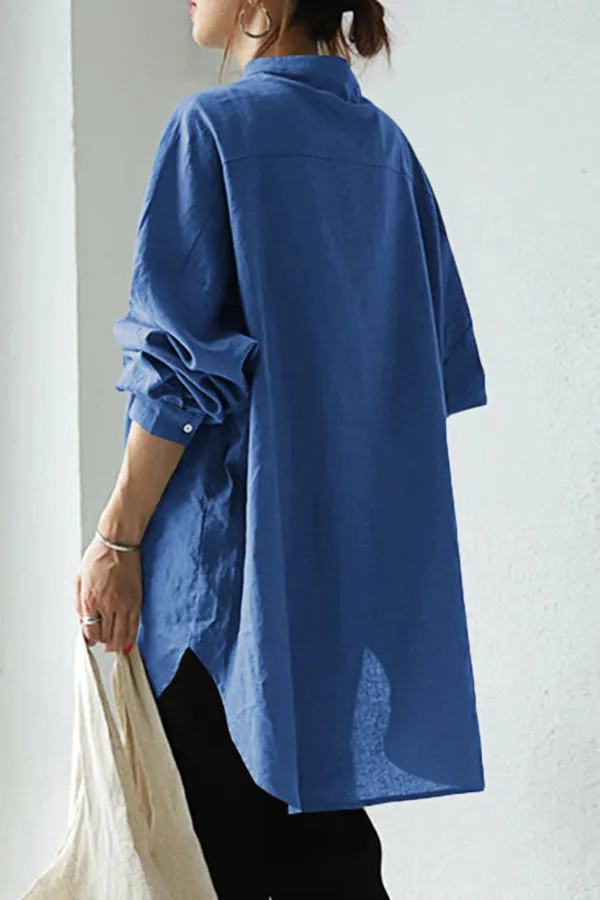 Solid Color Cotton And Linen Shirt