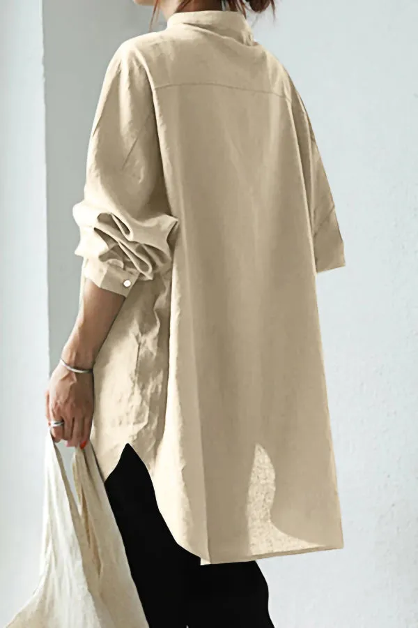 Solid Color Cotton And Linen Shirt