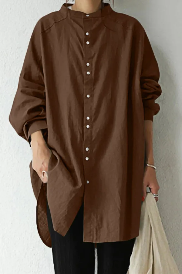 Solid Color Cotton And Linen Shirt