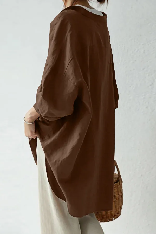 Solid Color Cotton And Linen Shirt