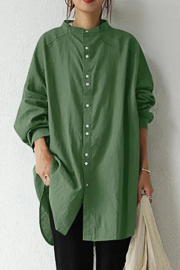 Solid Color Cotton And Linen Shirt