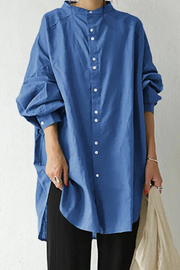 Solid Color Cotton And Linen Shirt