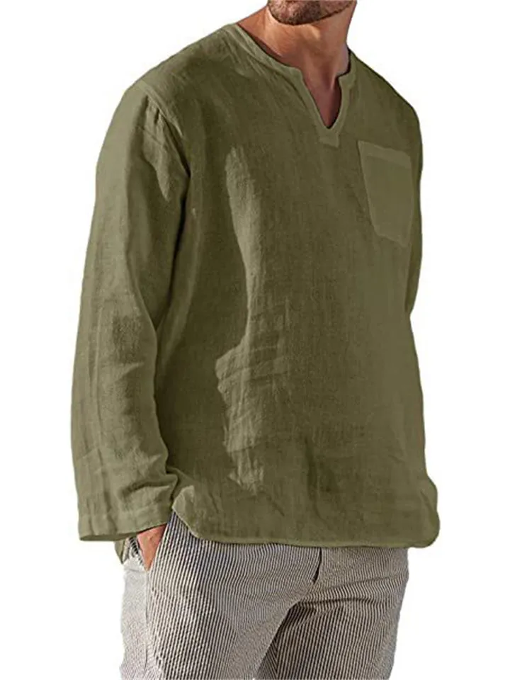 Stylish Comfort Relaxed V Neck Men's Linen Shirt