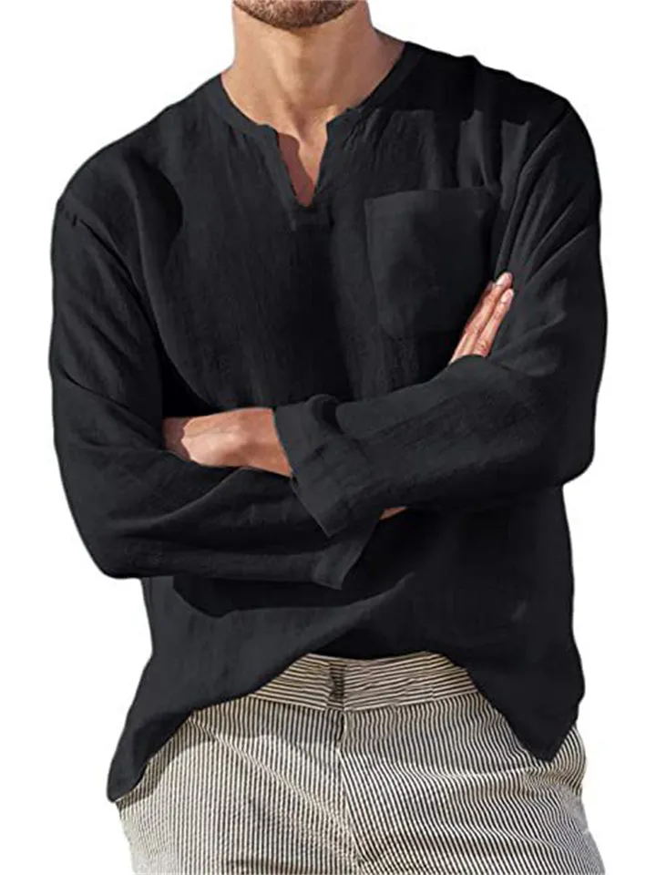 Stylish Comfort Relaxed V Neck Men's Linen Shirt
