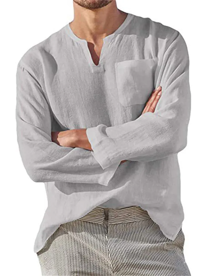Stylish Comfort Relaxed V Neck Men's Linen Shirt