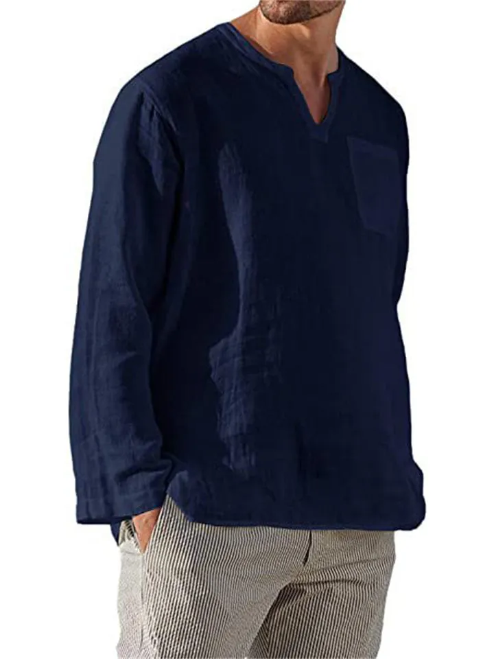 Stylish Comfort Relaxed V Neck Men's Linen Shirt