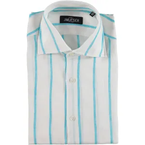 Teal Linen Striped Spread Collar Shirt