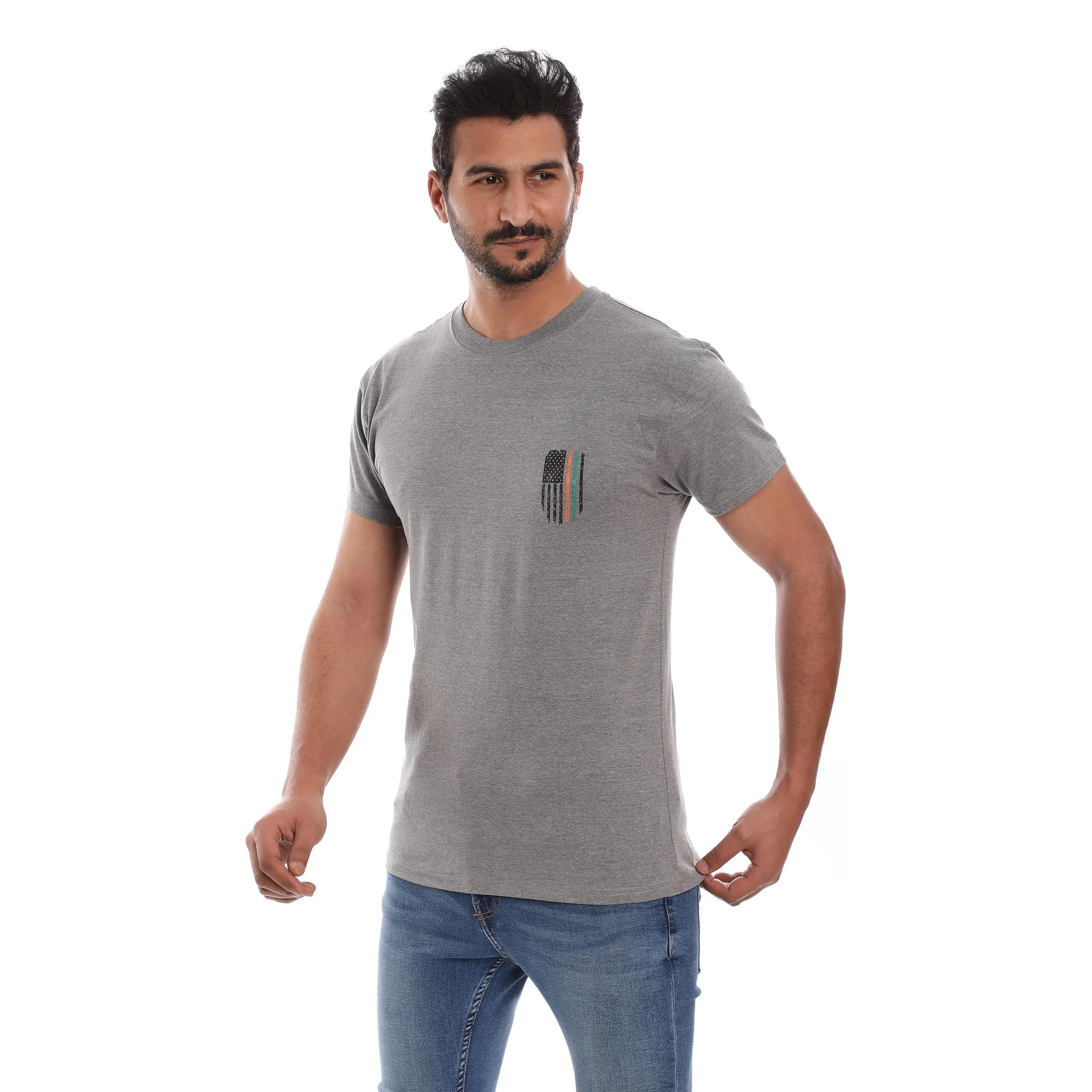 US FLAG COTTON RICH GREY SHORT SLEEVE CREW NECK