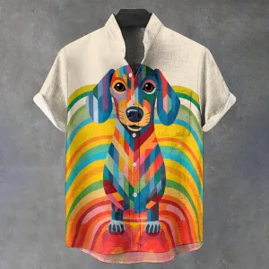 Vintage Dog Dachshund Art Print Casual Shirt 2408006827