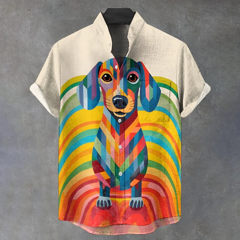 Vintage Dog Dachshund Art Print Casual Shirt 2408006827