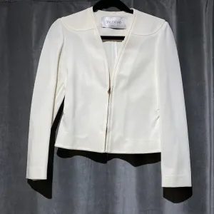 Vintage: Valentino Ivory Nylon Blend Knit V Neck Zipper Jacket
