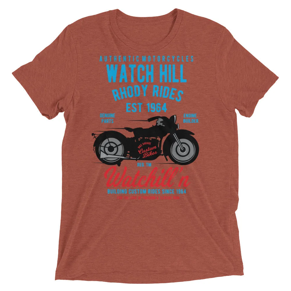 Watchill’n ‘Rhody Rides’ Unisex Short sleeve t-shirt (Blue/Red)