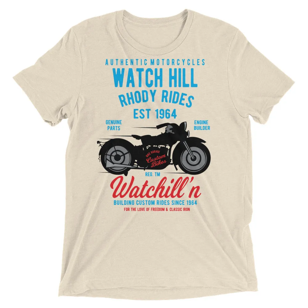 Watchill’n ‘Rhody Rides’ Unisex Short sleeve t-shirt (Blue/Red)