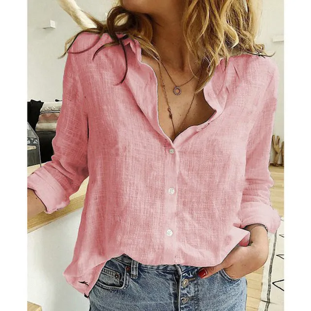 White Yellow Shirts Button Top Lady Loose Long Sleeve Shirt Women Blouses Casual
